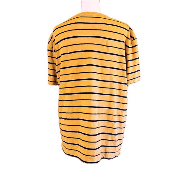 Theory Yellow Blue Striped Linen Short Sleeve Top T-Shirt Women's Size M Preppy - Picture 2 of 6